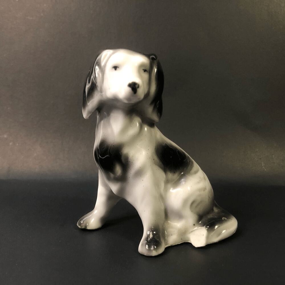 vintage spaniel‎ made in japan figurine black and white spotted as is 3.5 inches